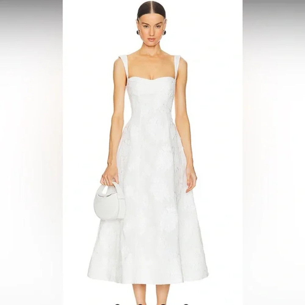 Clea Emilia Dress in Cloud Jacquard White Midi Size Large